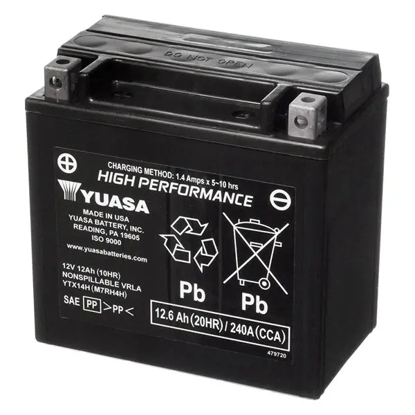 Yuasa Battery Maintenance Free Agm Factory Activated Ytx14h Part# Yua 1