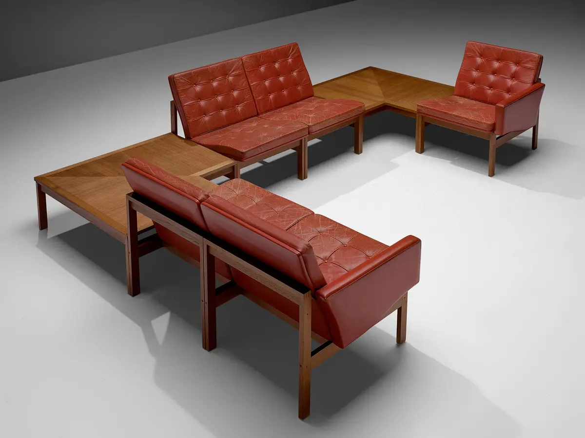 Ole Gjerløv-Knudsen For France & Søn Living Room Set In Red Leather 1