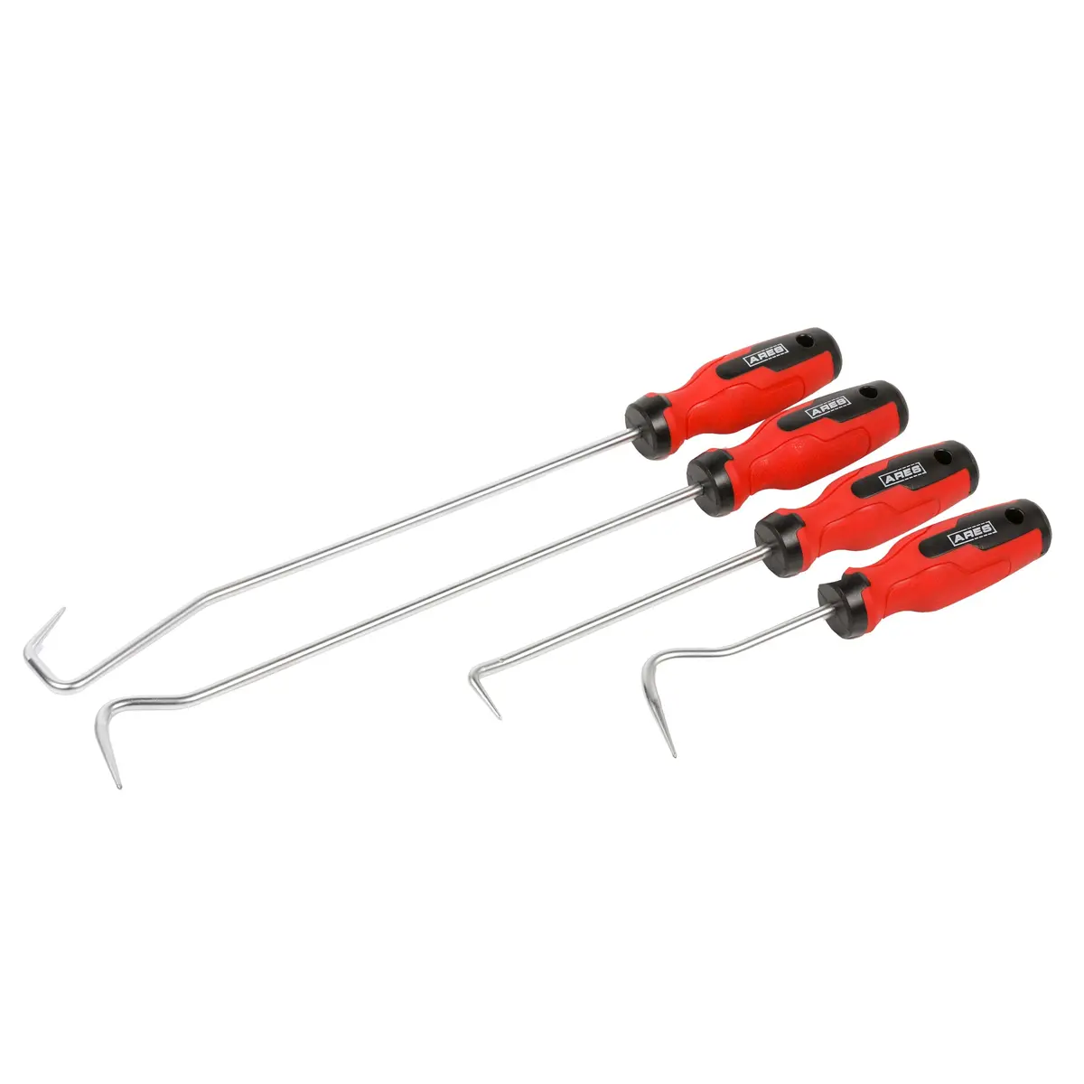 Ares 10039 - 4-Piece Hose And Seal Removal Set - Includes 90 Degree Seal Pick And Single And Double Offset Hose Removers - Chrome-Plated Steel Shafts - Easily Remove Hoses, Clips, Clamps, And More 1