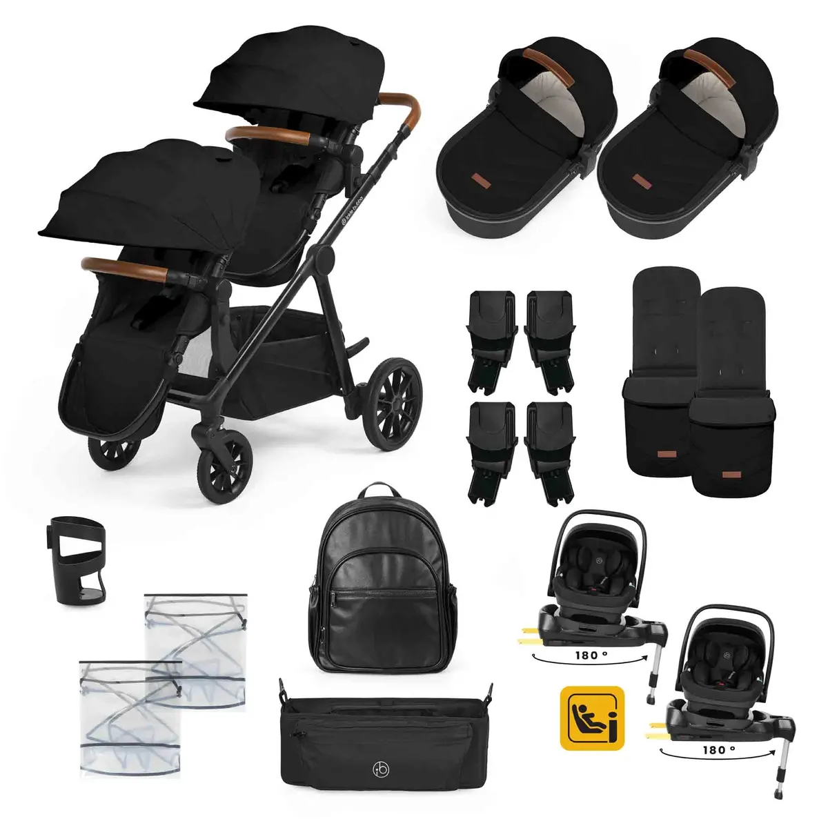 Virgo Twin 18 Piece Travel System With I-Size Nimbus Car Seats & Spin Isofix Bases 1