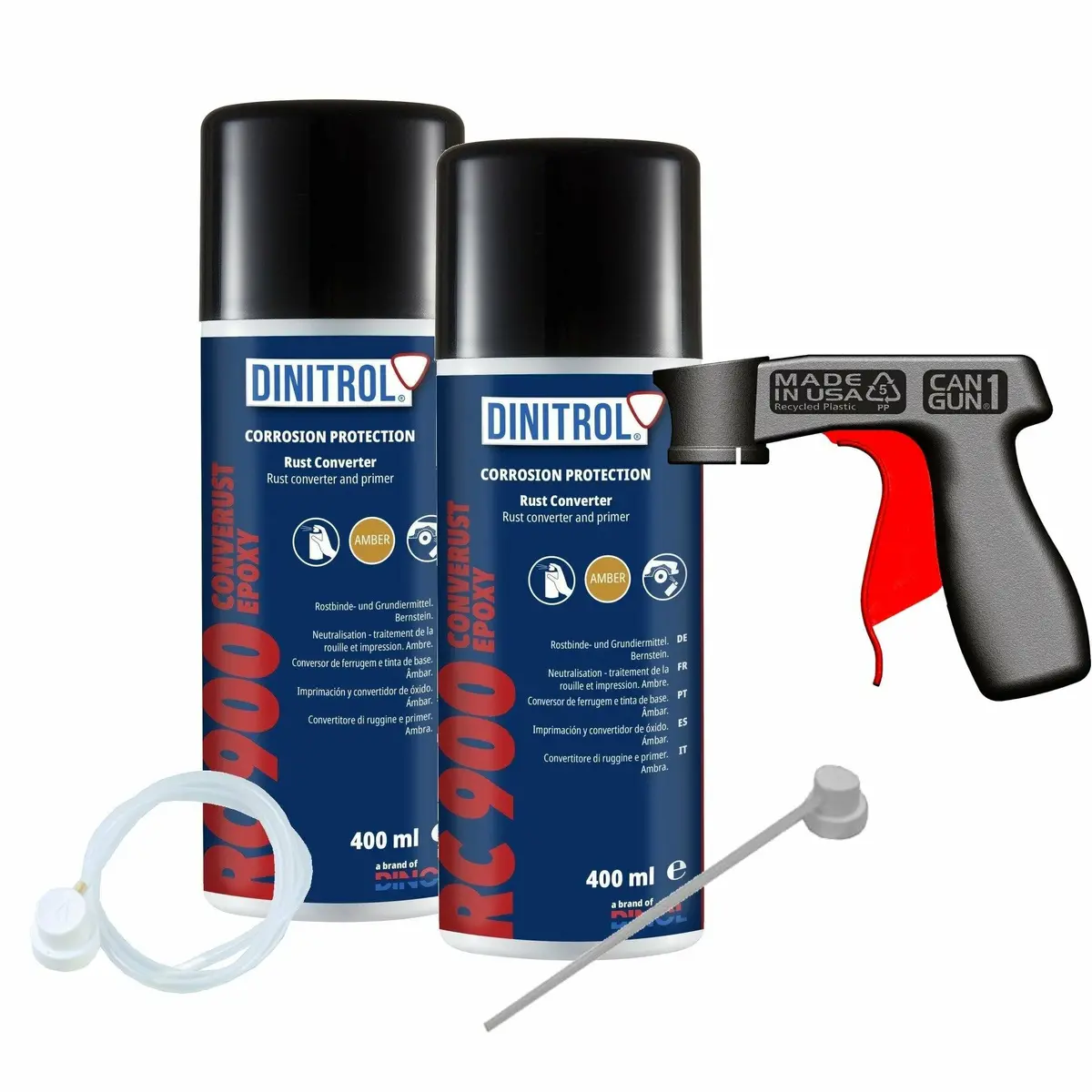 2 X Dinitrol Rc900 Rust Converter Primer 400Ml Can + Extension Nozzle + Cangun 1100801 Din30 1
