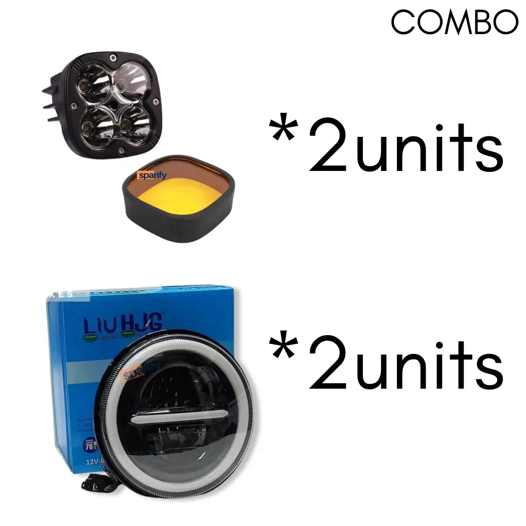Hjg Combo Led Headlights And Auxiliary Lights Compatible For Mahindra Thar , Gypsy & Jeep ( Set Of 4) Version 1 1