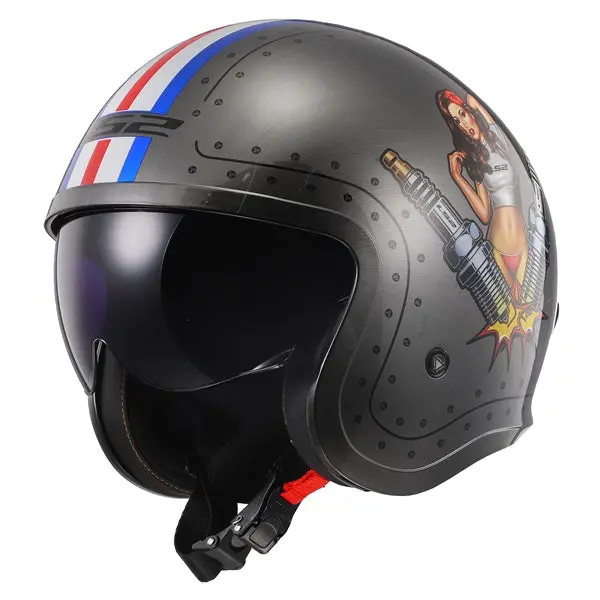 Ls2 Spitfire Open-Face Motorcycle Helmet - Spark Brush Graphic 1