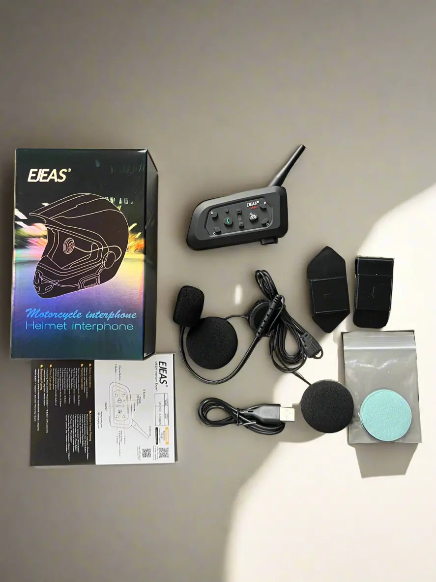 Ejeas V6 Pro + Helmet Intercom Communication System V6 Motorcycle Bluetooth On Ear Headphones Connect Up To 6 Riders 1200M V6 Pro(1 Pack) - 1 Year Warranty 1