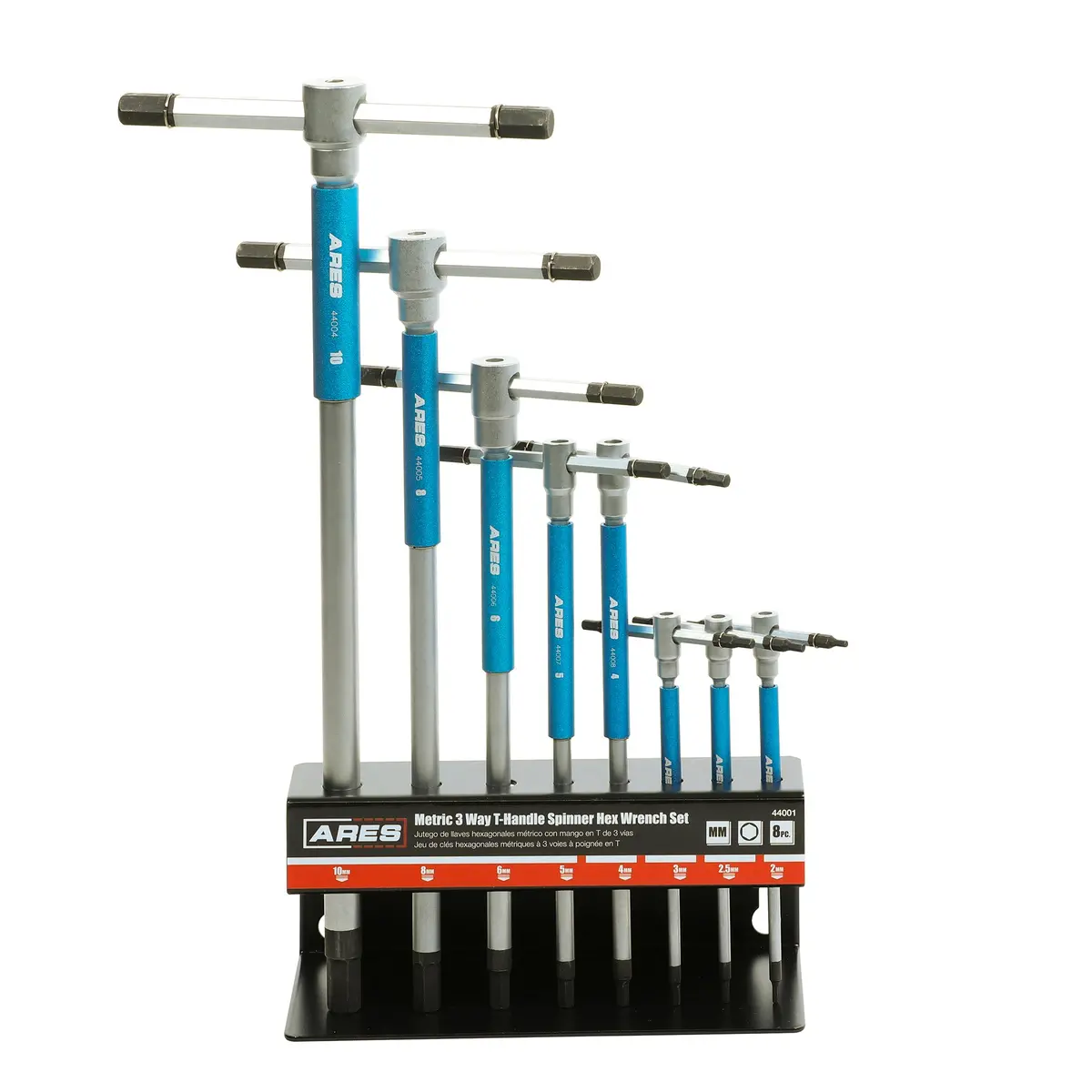 Ares 44001 - 8-Piece Metric 3-Way T-Handle Spinner Hex Allen Key Wrench Set 1