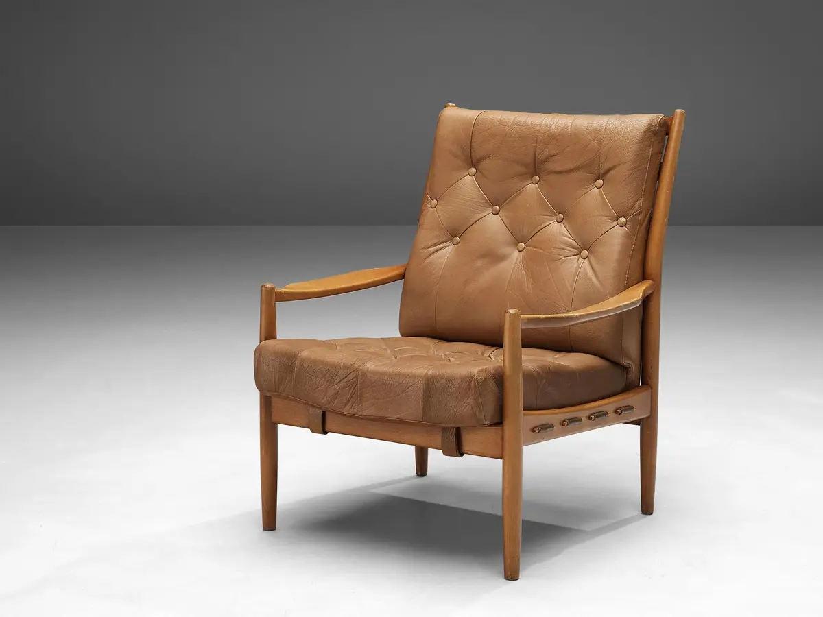 Ingemar Thillmark For Ope 'Läckö' Lounge Chair In Brown Leather 1