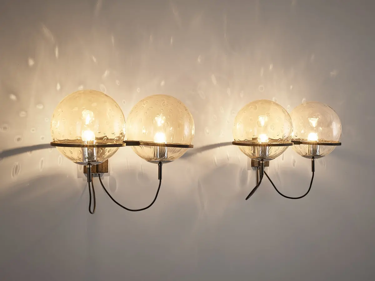 Raak Pair Of Wall Lights In Chrome And Structured Glass 1