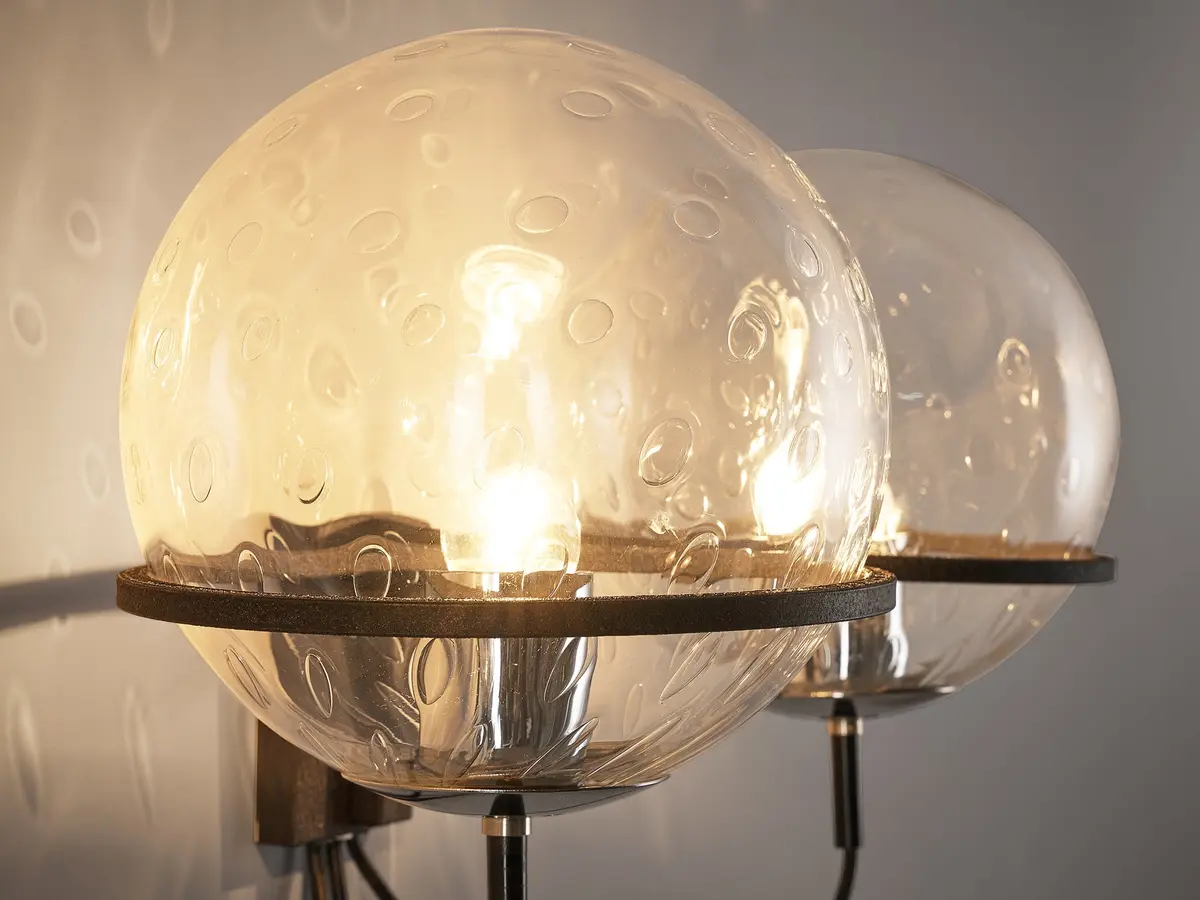 Raak Pair Of Wall Lights In Chrome And Structured Glass 2