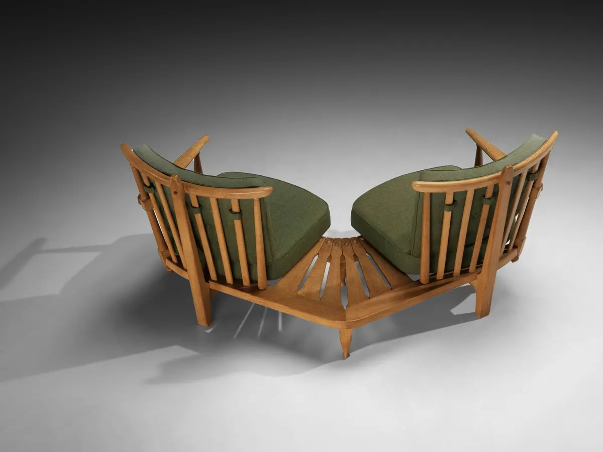 Guillerme & Chambron Lounge Set With Connecting Table In Solid Oak 1