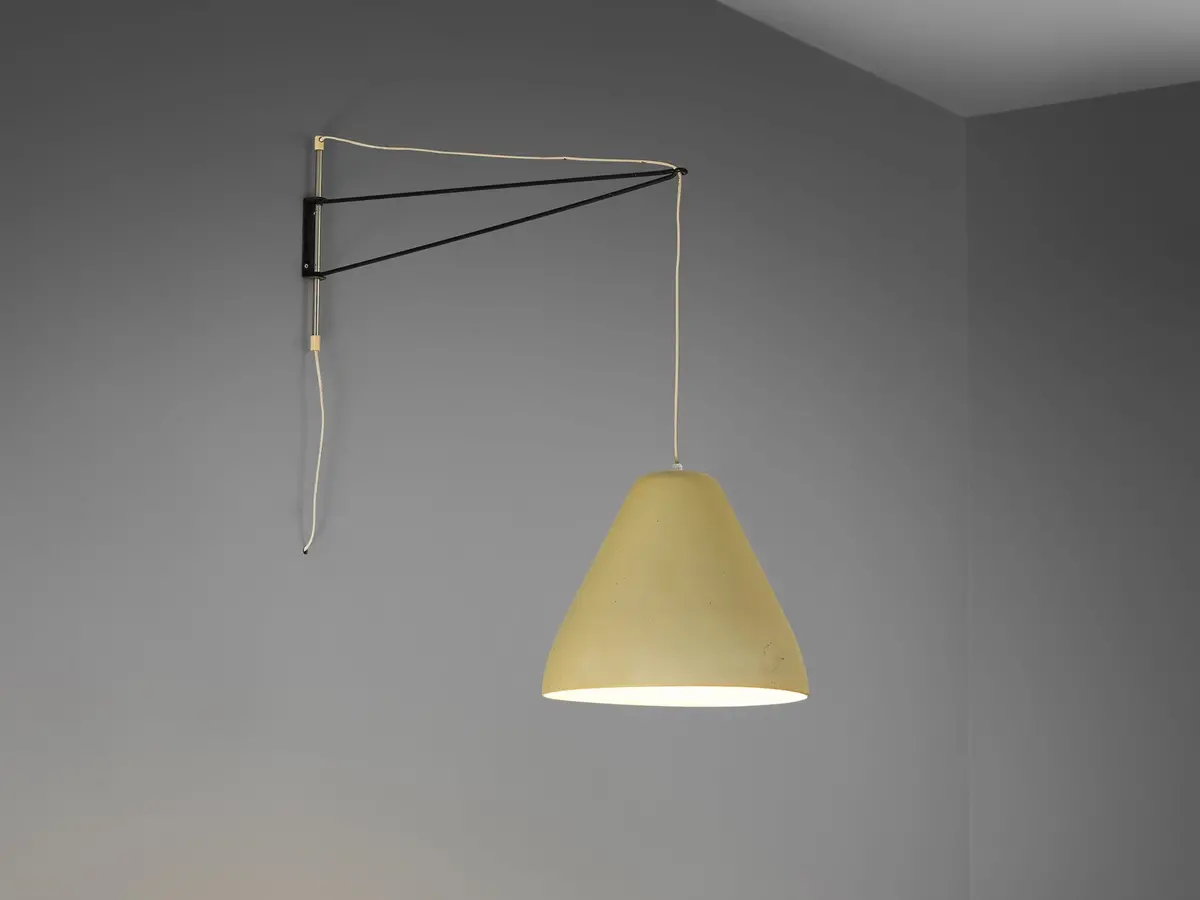 Italian Mid-Century Modern Wall Lamp With Yellow Shade 1