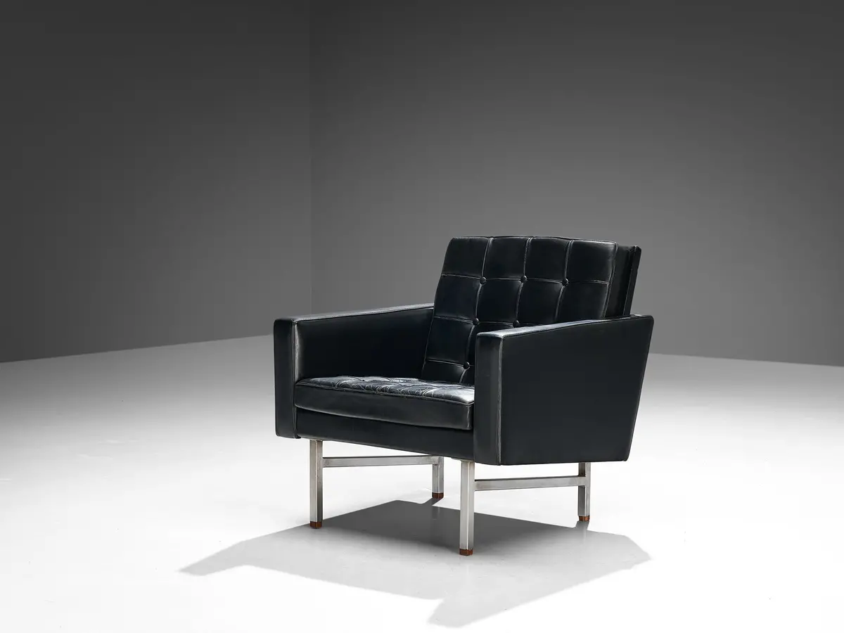 Karl Erik Ekselius Lounge Chair In Original Black Leather 1