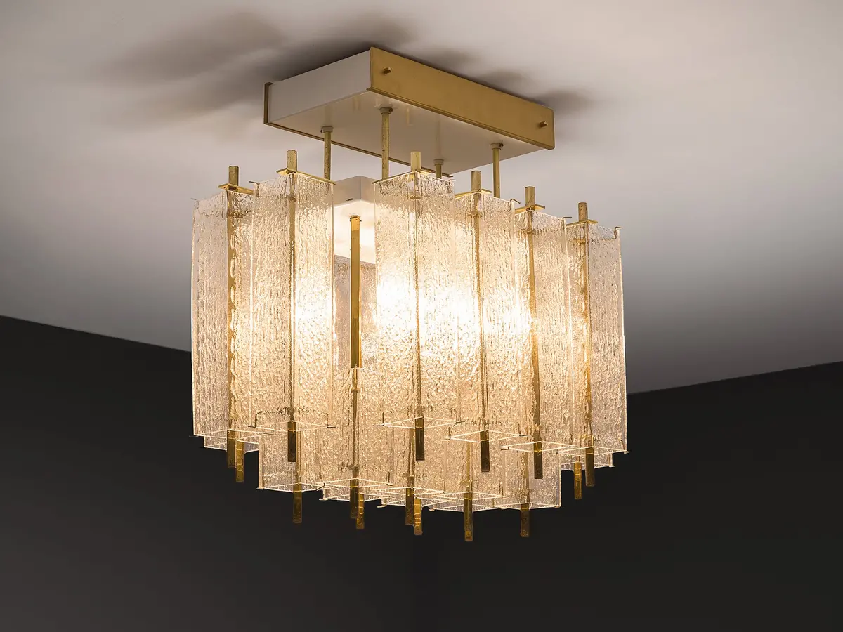 Chandelier In Structured Glass And Brass 1