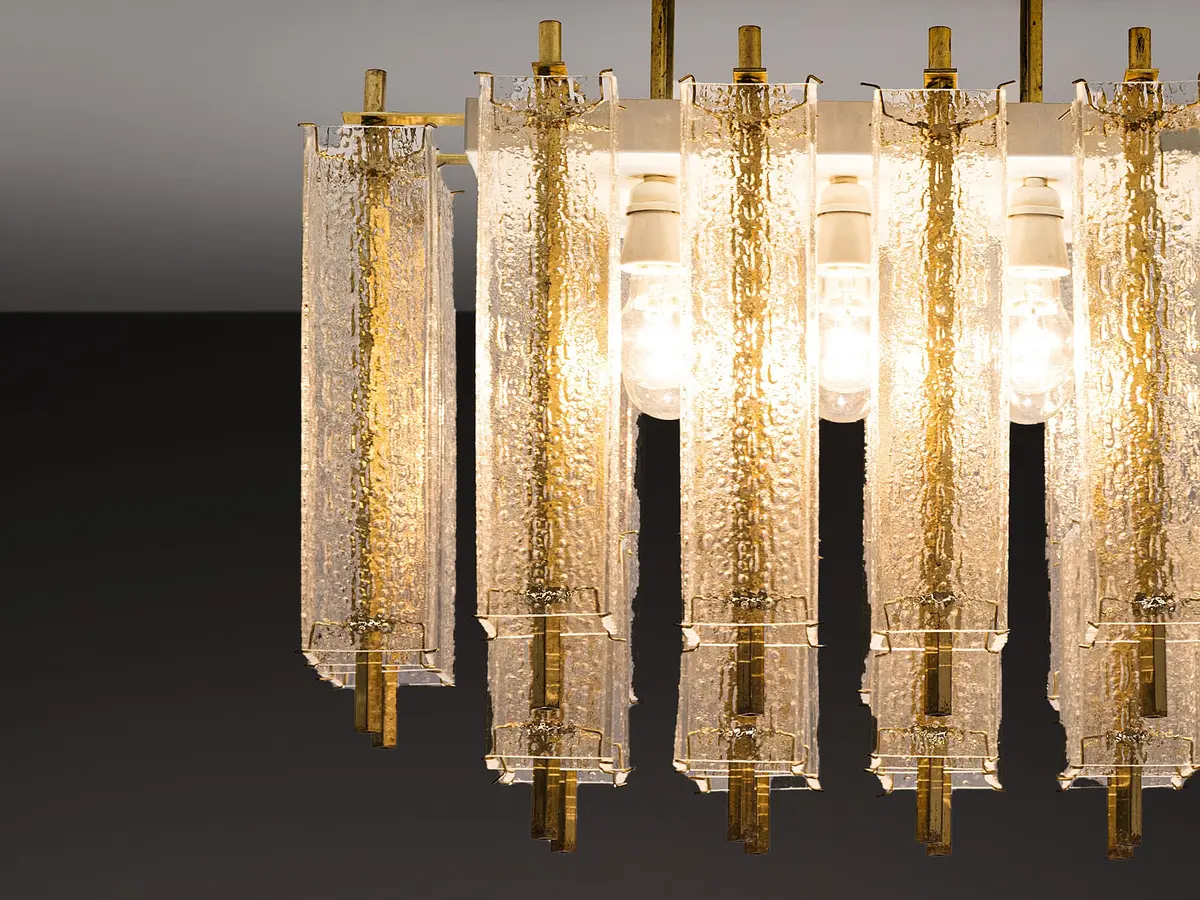 Chandelier In Structured Glass And Brass 2