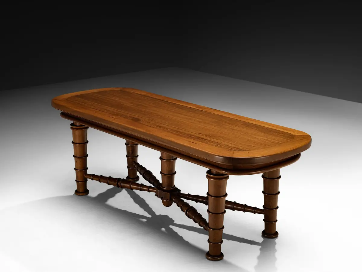 Italian Art Deco Dining Table In Walnut With Sculptural Base 1