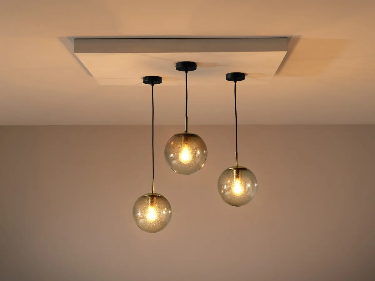 Raak Pendant In Smoked Pulegoso Glass And Brass 1