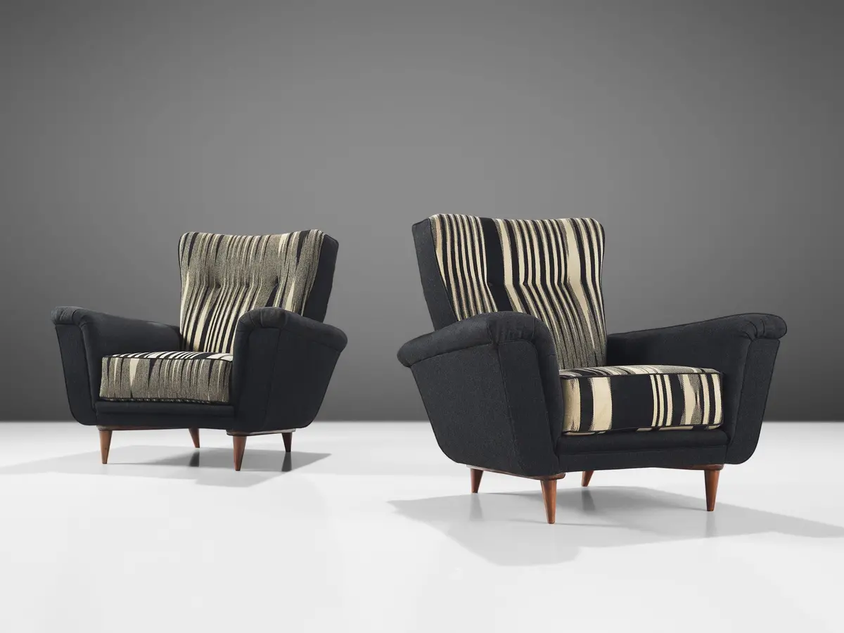 Theo Ruth For Artifort Pair Of Lounge Chairs In Original Striped Upholstery 1