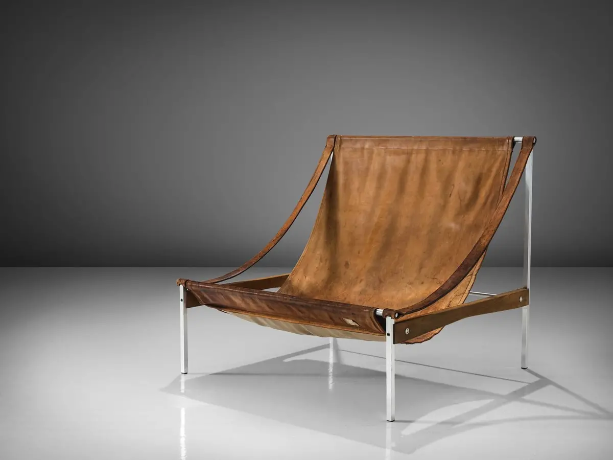 Rare Stig Poulsson 'Bequem' Lounge Chair In Brown Leather 1
