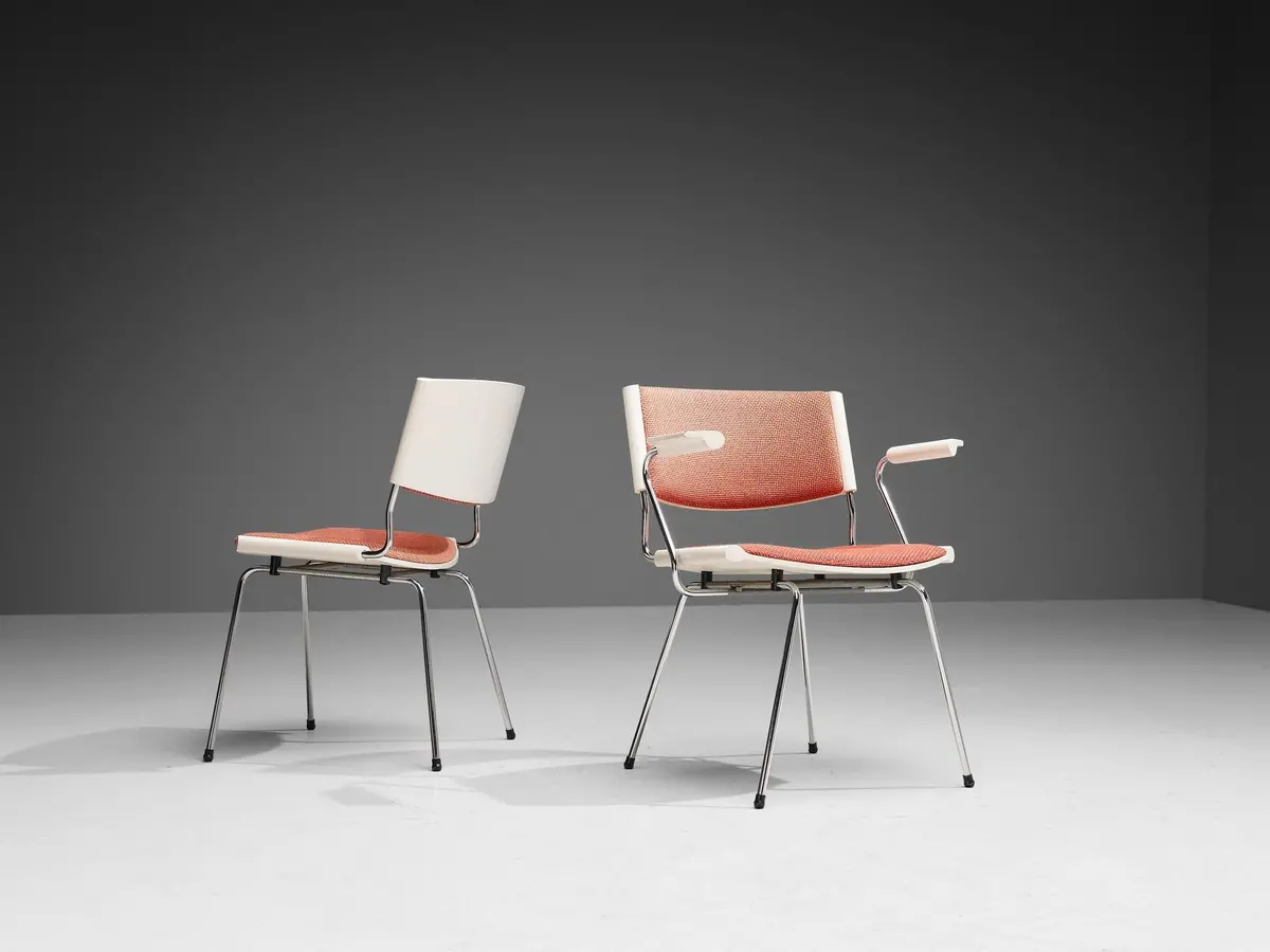 Rare Nanna & Jørgen Ditzel Pair Of 'Badminton' Chairs In Salmon Pink Fabric 1