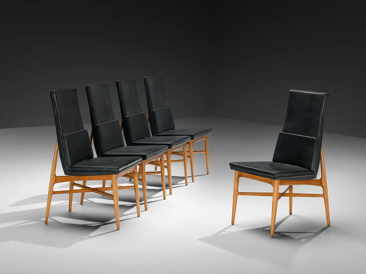 Fred Sandra For De Coene Set Of Five 'Madison' Dining Chairs In Walnut 1