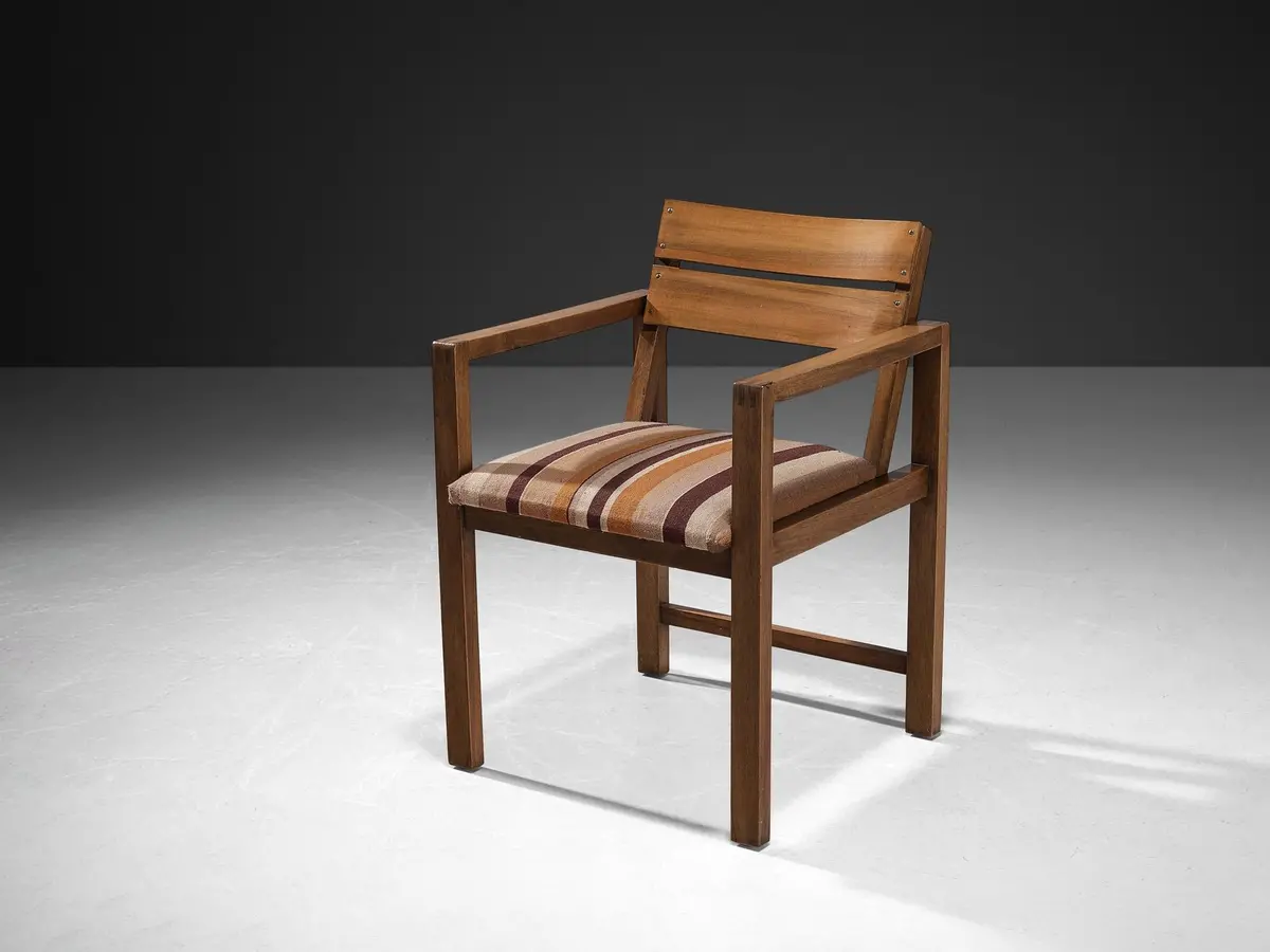 Erich Dieckmann Bauhaus Armchair In Walnut And Striped Fabric 1