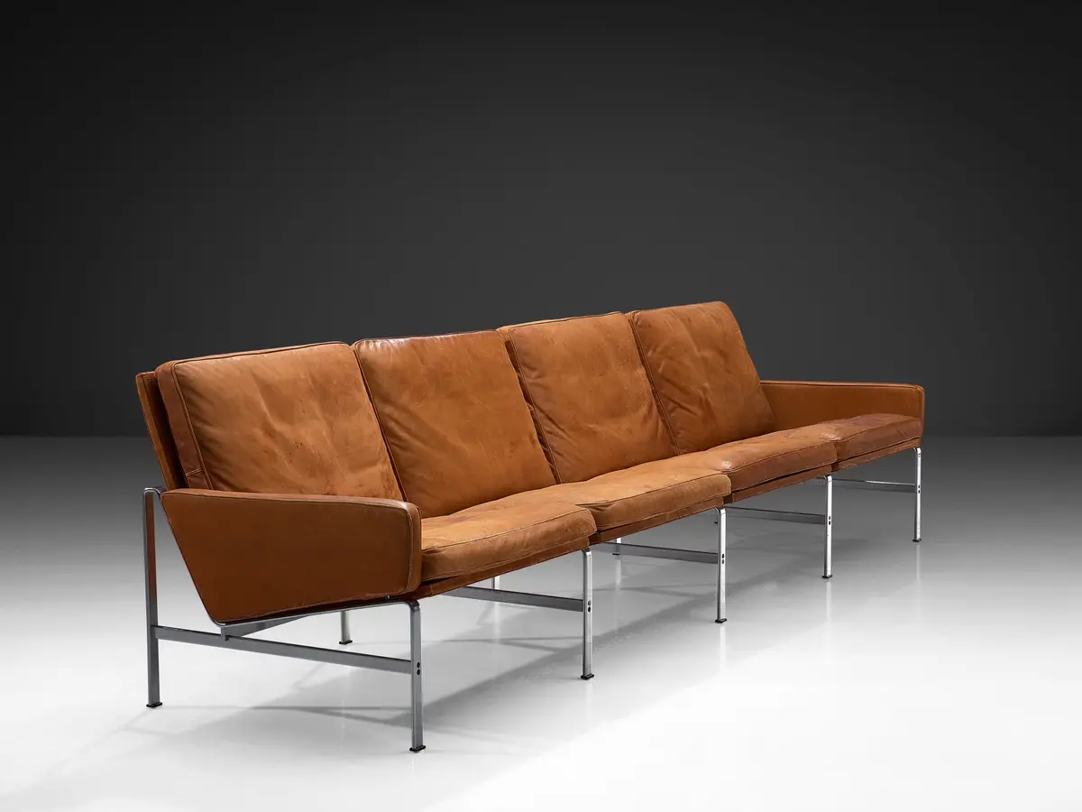 Fabricius And Kastholm Four Seater Sofa In Cognac Leather With Steel Frame 1
