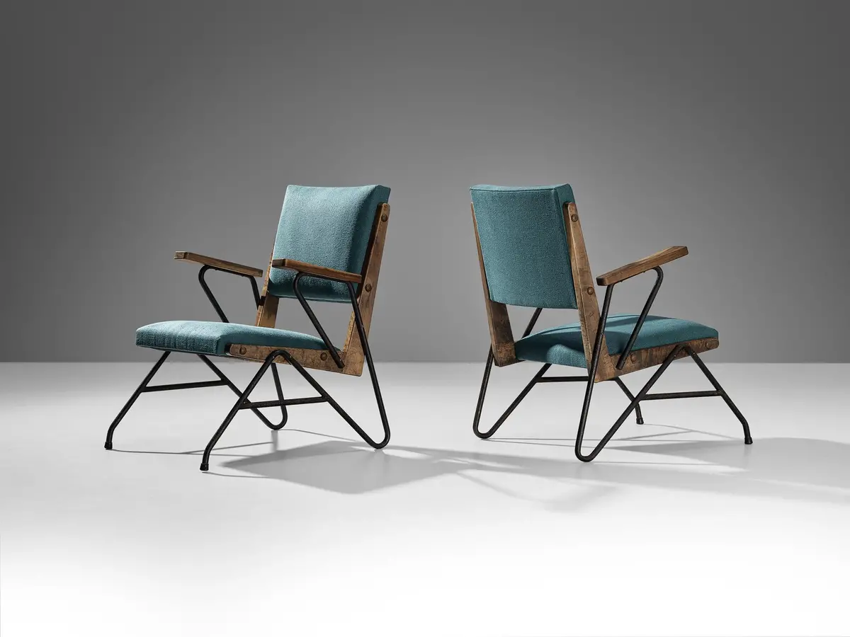Rare Moyses B. Klajn For Moveis Leal Pair Of Lounge Chairs With Iron Frame 1