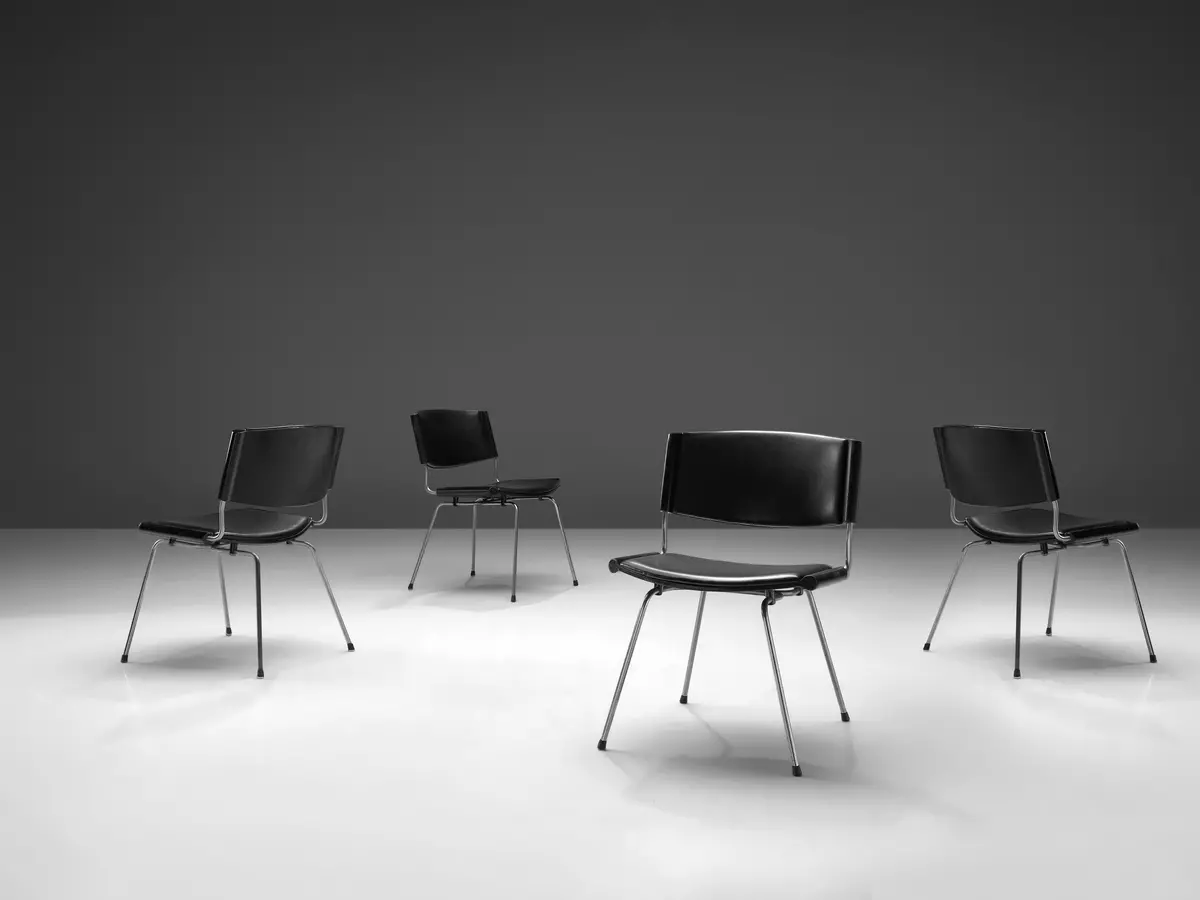 Nanna And Jørgen Ditzel Set Of Four 'Badminton' Chair In Black Leather 1