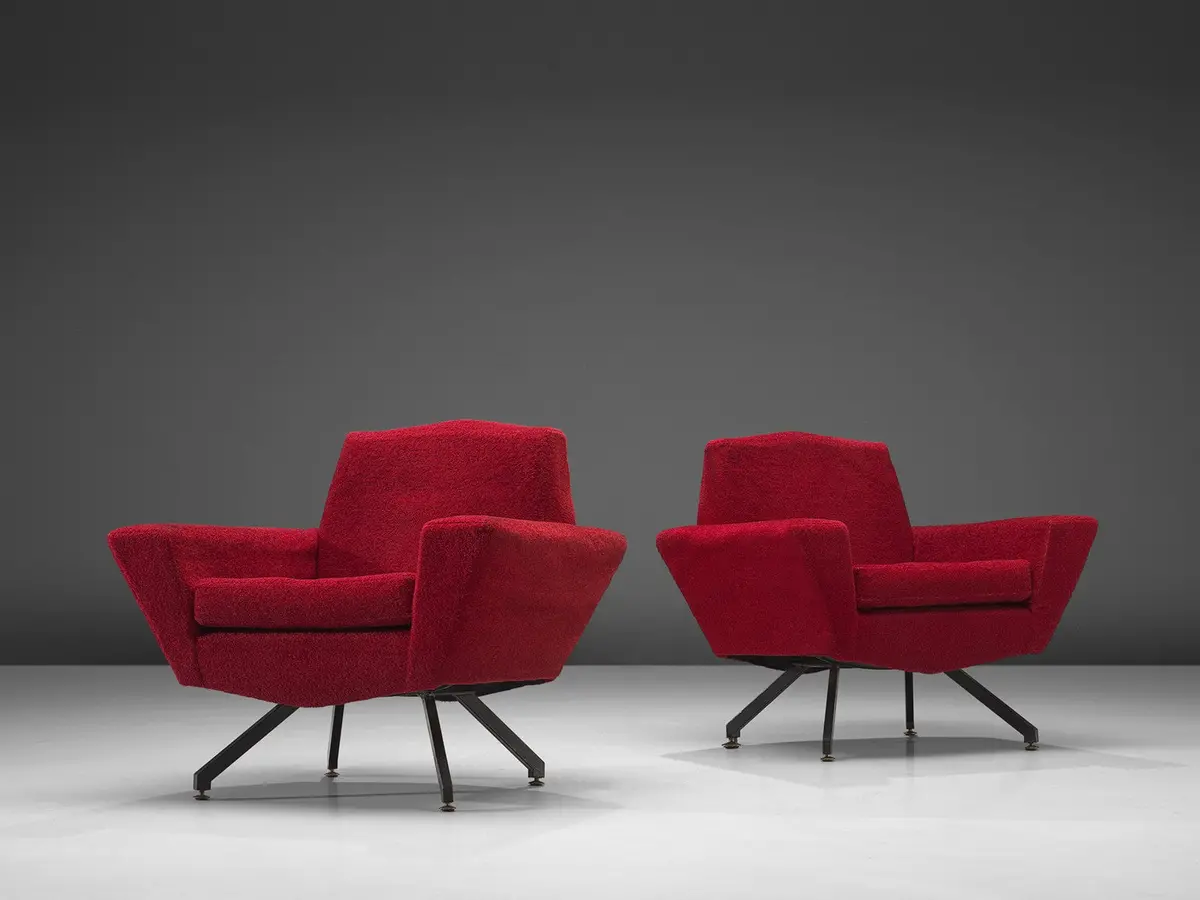 Studio Apa For Lenzi Pair Of Lounge Chairs In Red Upholstery 1