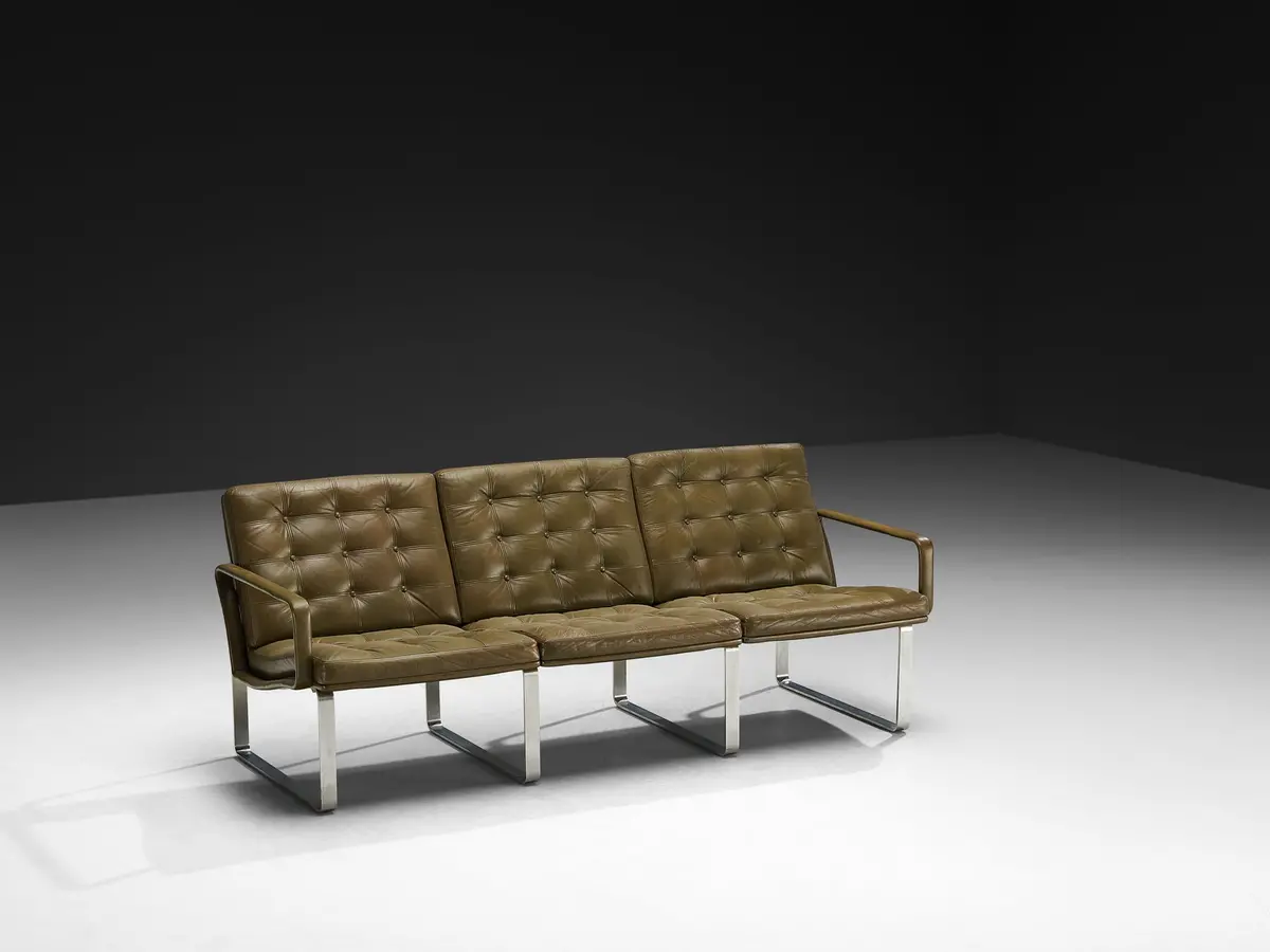 Ole Gjerløv-Knudsen & Torben Lind Moduline Sofa In Navy Green Leather 1
