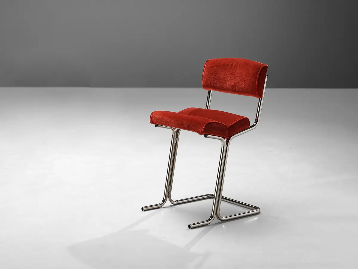 French Counter Chair In Red Velvet Upholstery 1