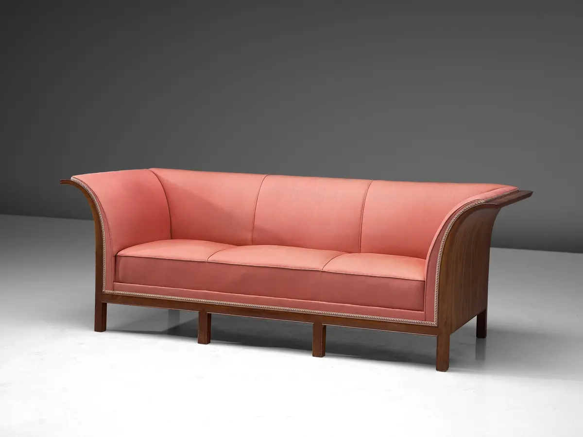 Frits Henningsen Sofa In Walnut And Pink Upholstery 1