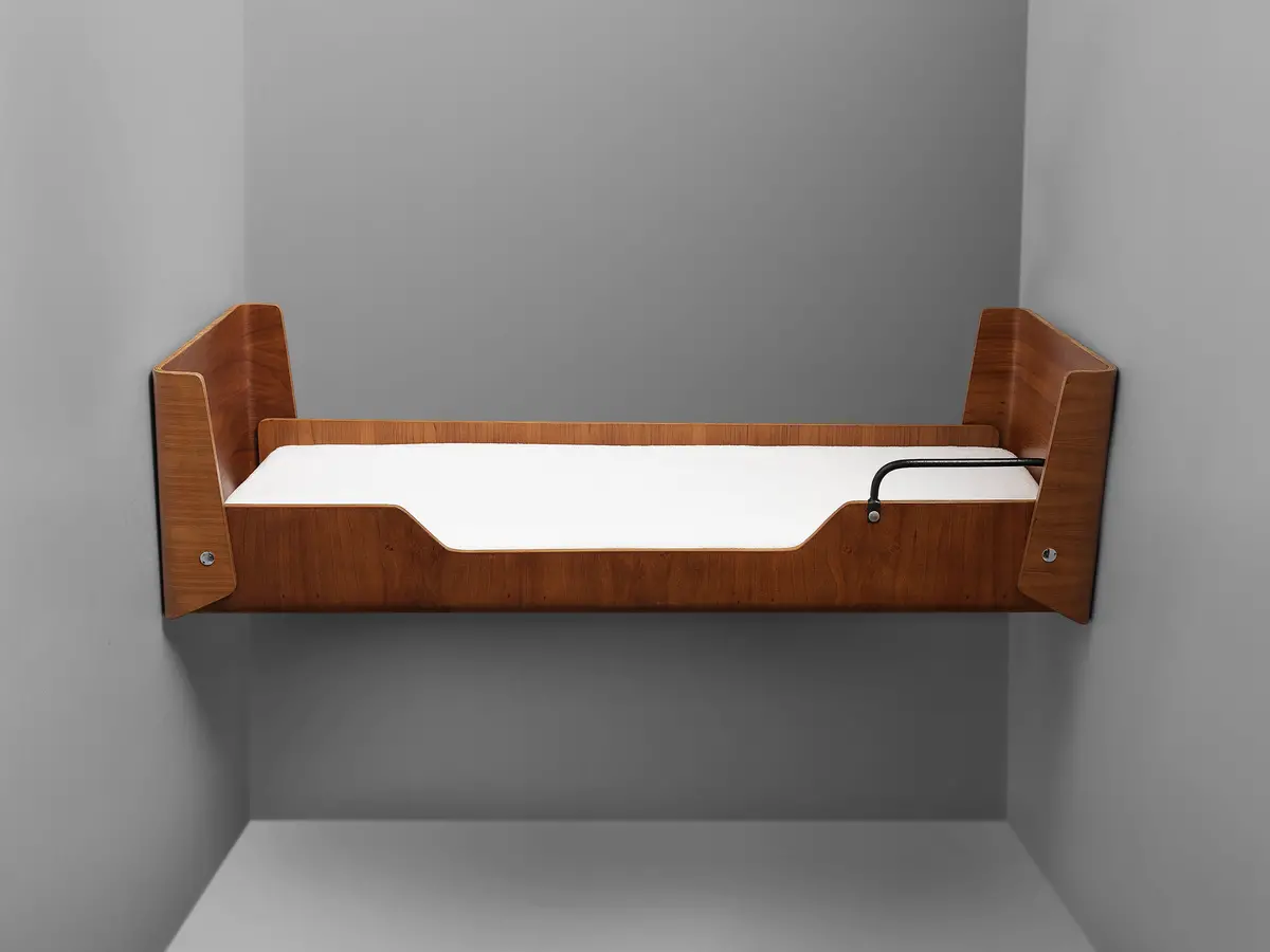 Jules Wabbes Rare Single Bed In Elm With Metal Details 1