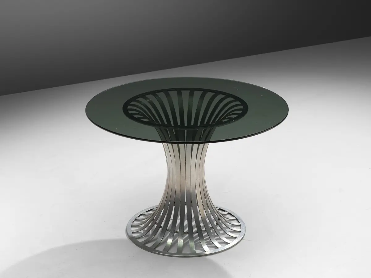 Herbert Saiger For Woodard Round Dining Table In Aluminum And Glass 1