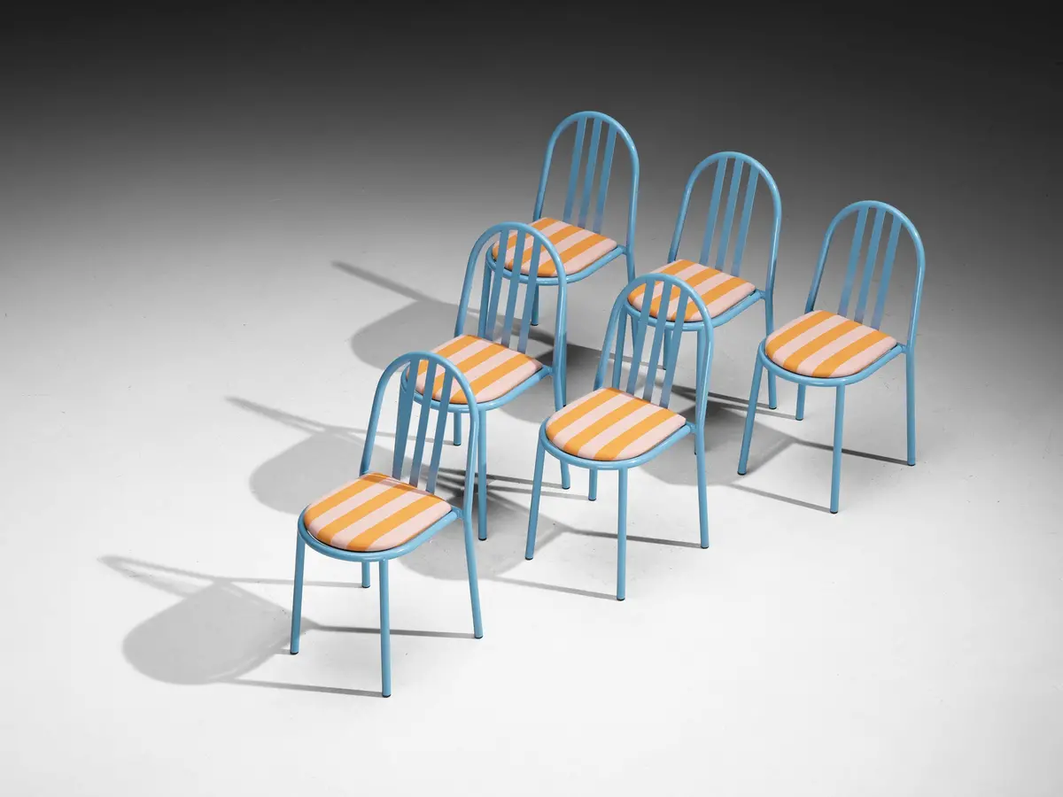 Set Of Sky Blue Tubular Steel Chairs By Robert Mallet-Stevens 1