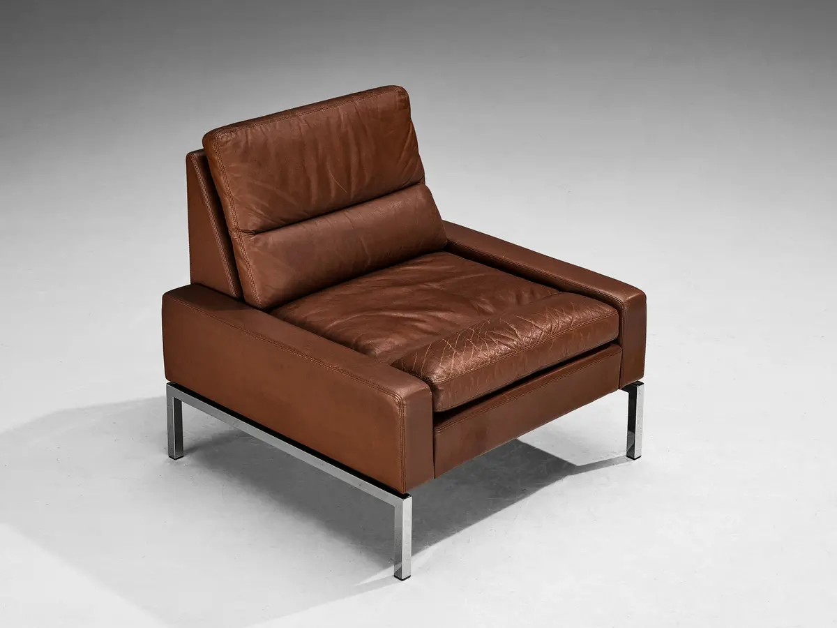 Lounge Chair In Steel And Brown Leather 1