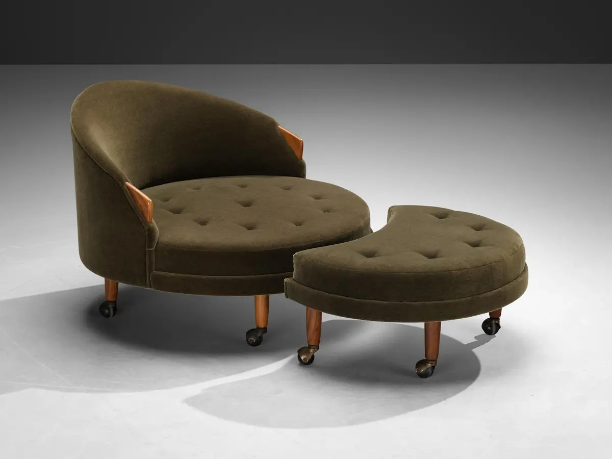 Adrian Pearsall 'Havana' Chair With Ottoman In Olive Green Pierre Frey 1