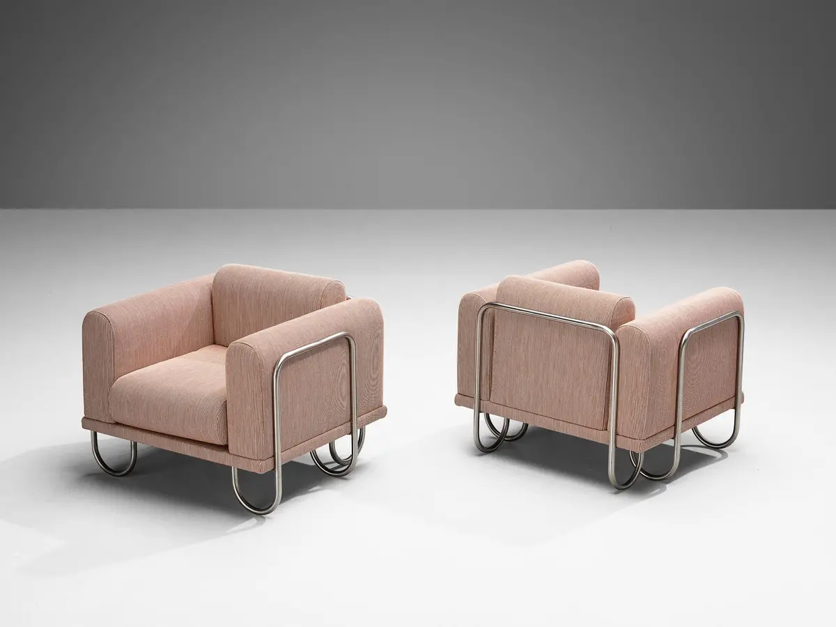 Byron Botker For Landes Lounge Chairs With Tubular Frames In Light Pink 1