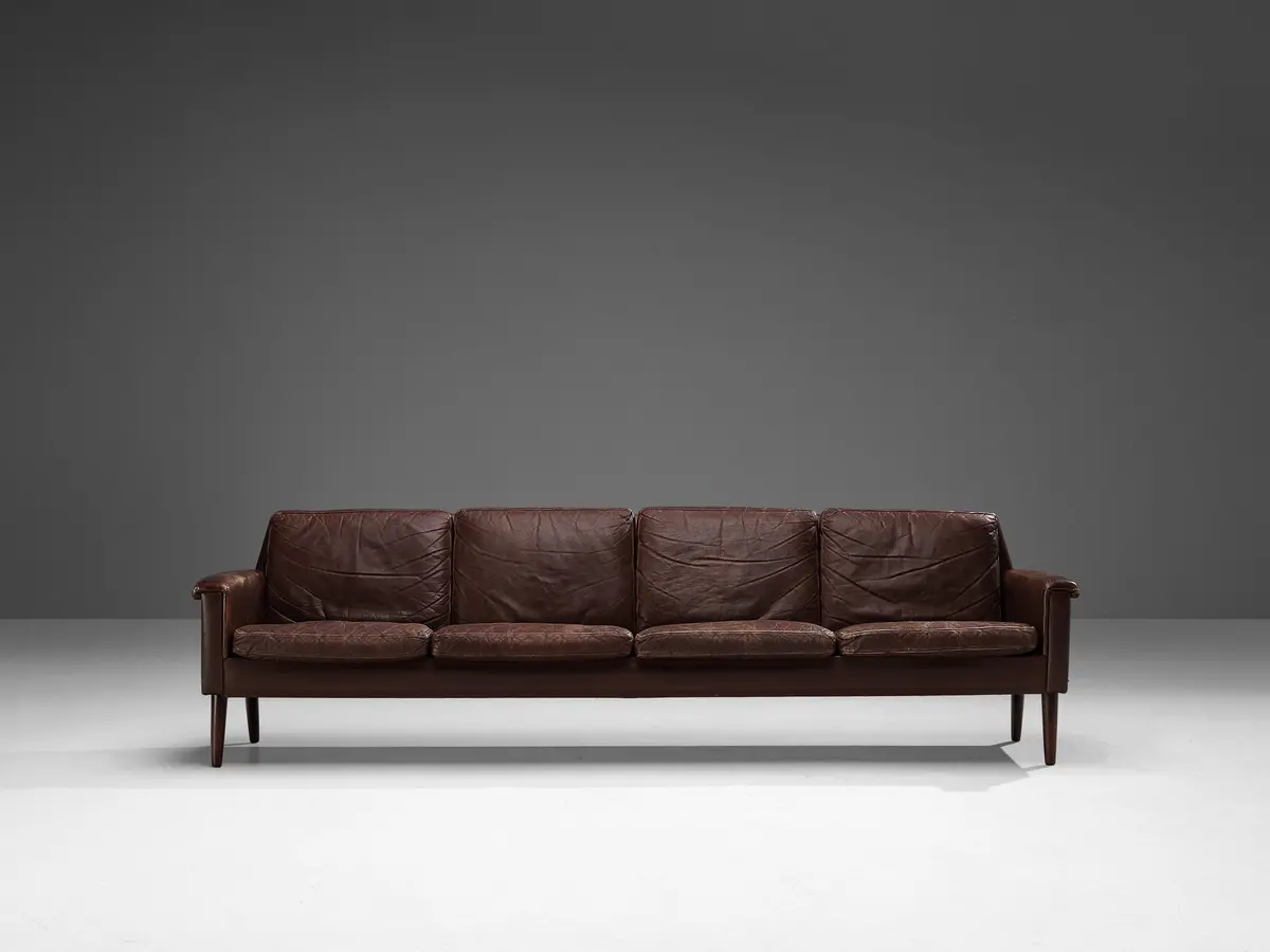 Danish Sofa In Brown Leather And Teak 1