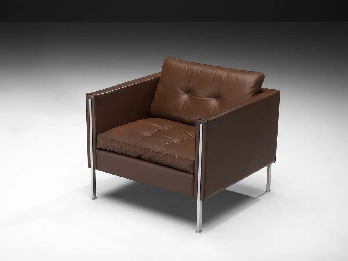Pierre Paulin For Artifort Armchair Model '442' In Brown Leather 1