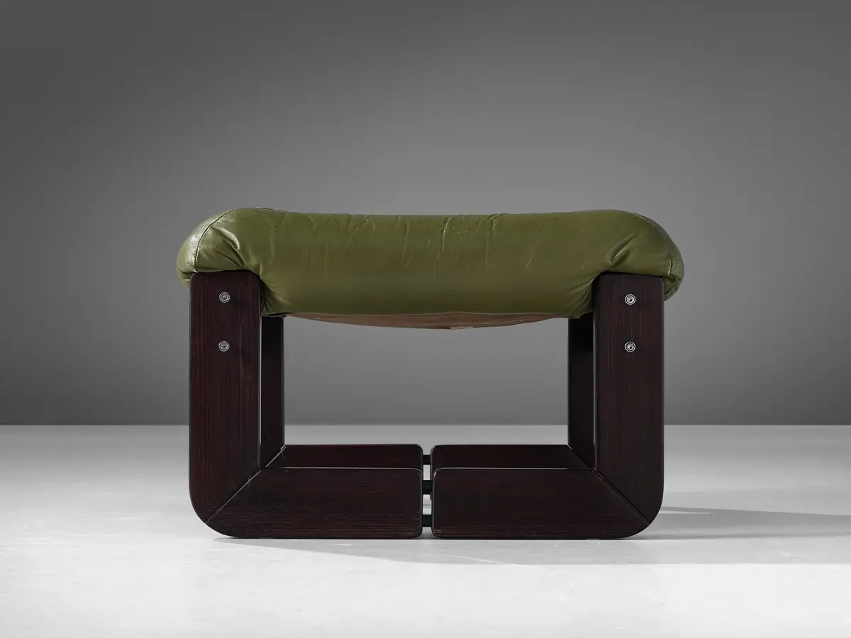 Percival Lafer Ottoman In Olive Green Leather 1
