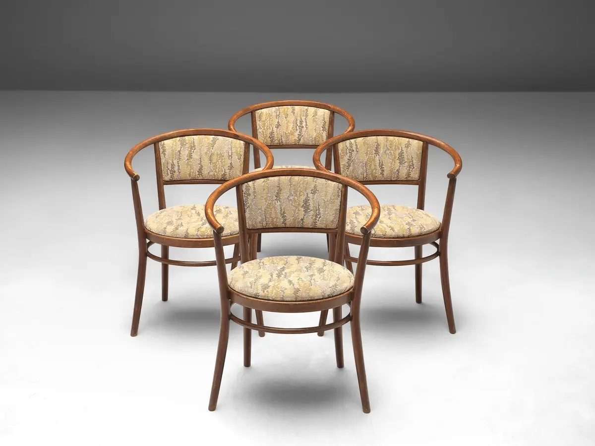 Ton Armchairs In Bentwood With Fabric Upholstery 1