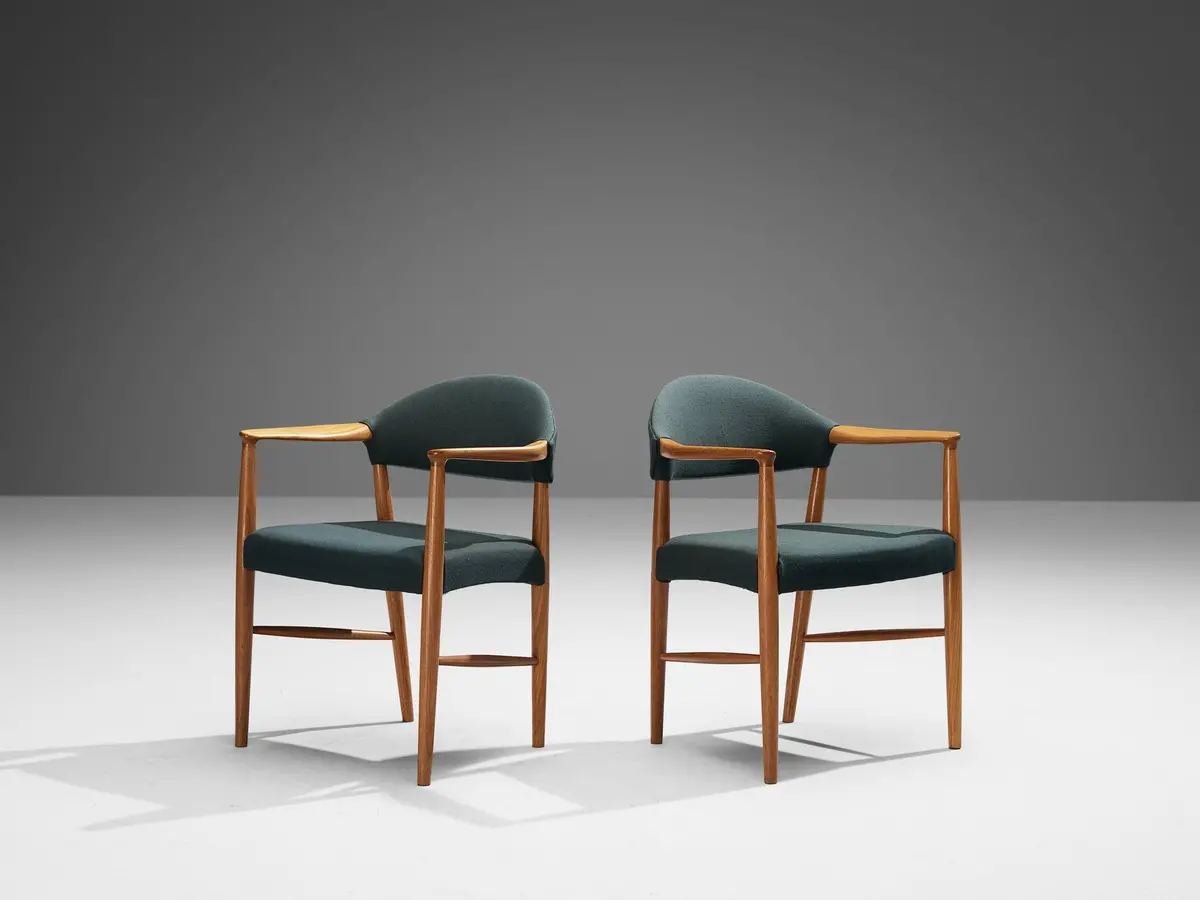 Kurt Olsen For Slagelse Mobelvaerk Armchairs In Teak And Green Upholstery 1