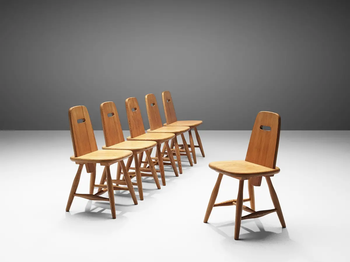 Eero Aarnio For Laukaan Puu Set Of Six Dining Chairs In Solid Pine 1