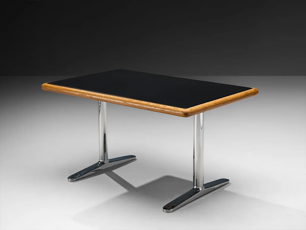 Warren Platner Writing Desk In Oak With Black Leather Top 1