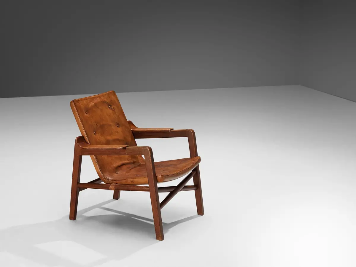 Tove & Edvard Kindt-Larsen 'Fireside' Armchair In Original Leather 1