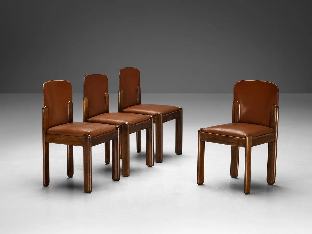 Silvio Coppola For Bernini Set Of Four Dining Chairs In Brown Leather 1