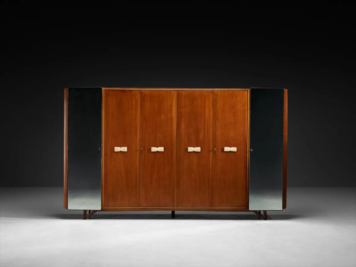 Mid-Century Modern Italian Highboard In Mahogany And Alabaster 1