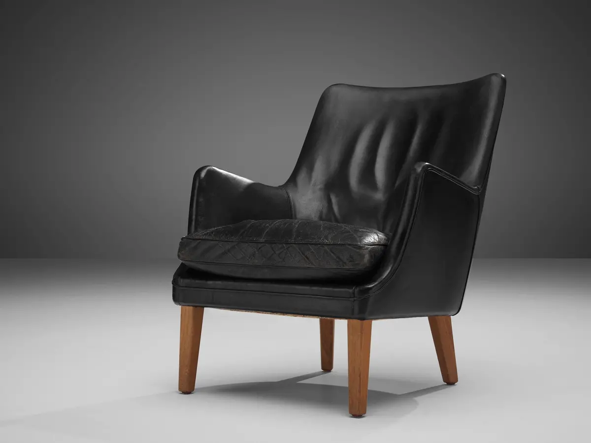 Arne Vodder Lounge Chair In Original Patinated Black Leather 1