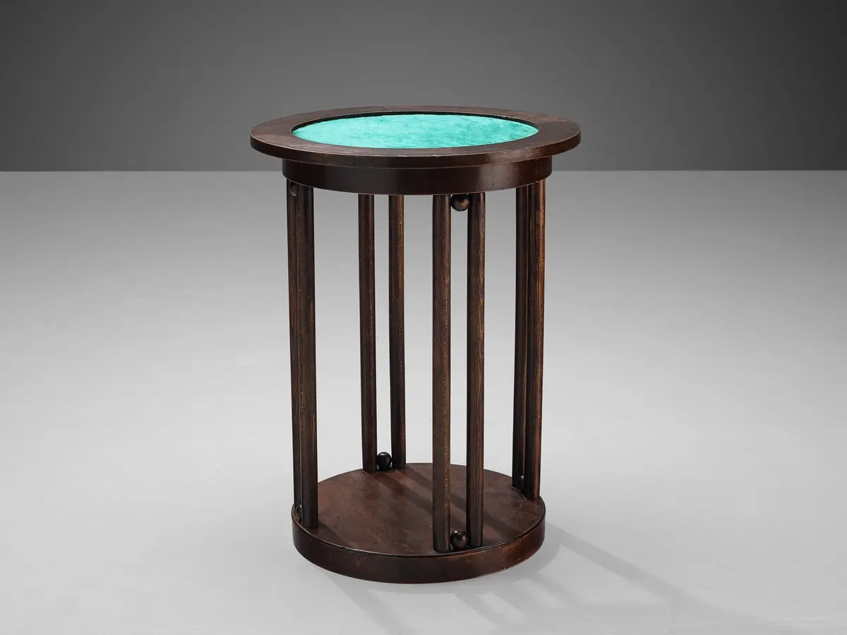 Art Deco Side Table In Oak And Green Velvet 1