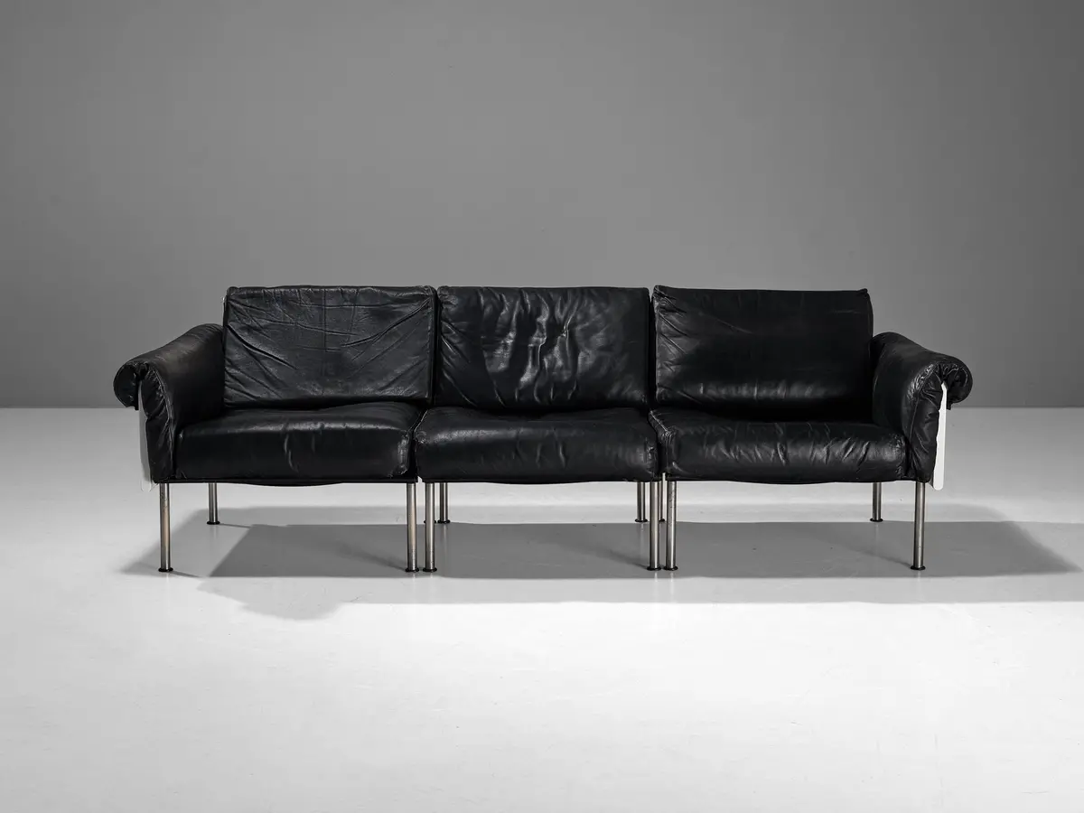 Yrjö Kukkapuro For Haimi 'Ateljee' Sectional Sofa In Black Leather 2